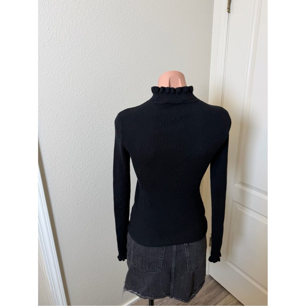 Express Black Ruffled Mock Neck Ribbed Sweater Sz S - Picture 3 of 4